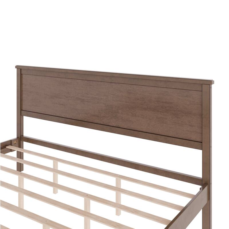 Wood Platform Bed with Headboard and Wood Slat Support