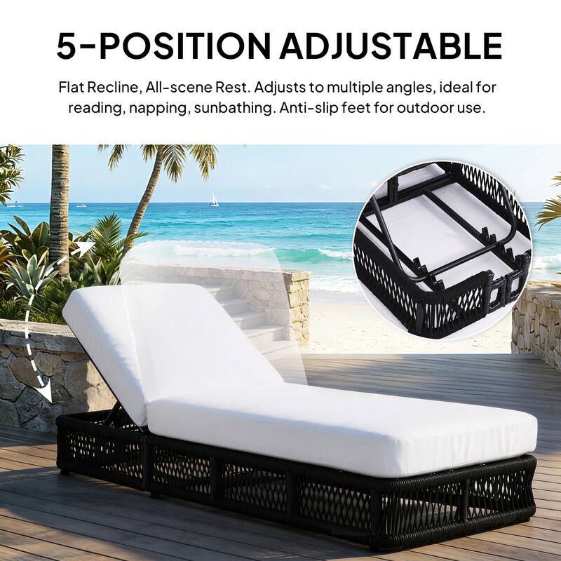 2-Piece Adjustable Backrest Outdoor Chaise Lounge Chair Patio Pool Lounger