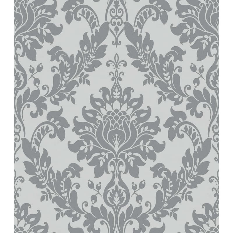Clara Damask Luxury Italian Vinyl Wallpaper – 396in x 20.8in - Charcoal