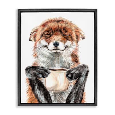 Stupell Happy with Coffee Framed Floater Canvas Wall Art Design by Holly Simental