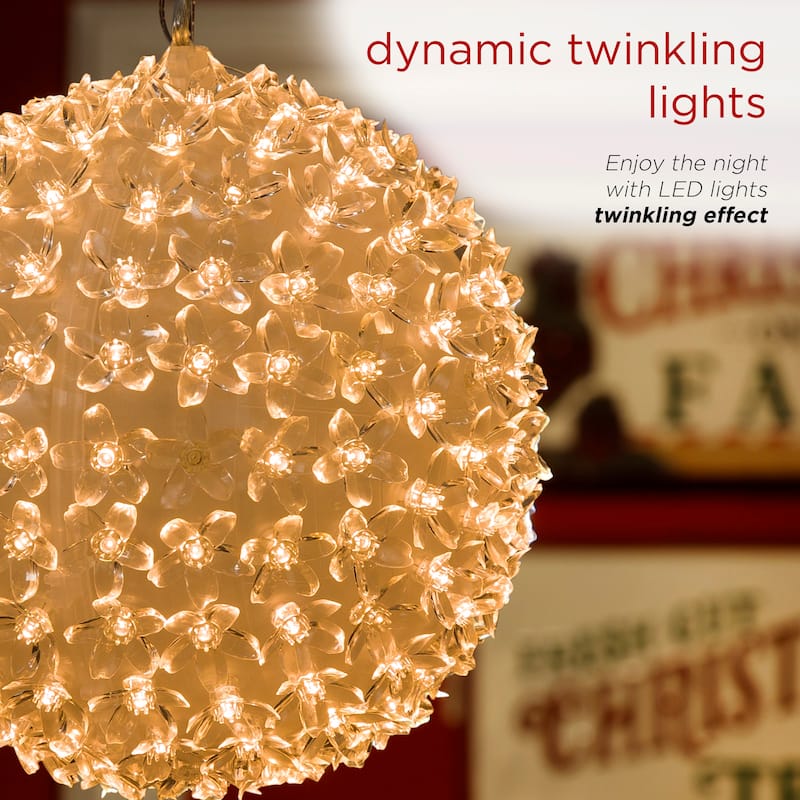 Alpine Corporation 8"H Indoor/Outdoor Christmas Flashing Sphere Hanging Ornament with LED Lights