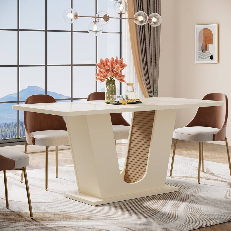 55'' Modern Off White Dining Table for 4-6 - Off-White