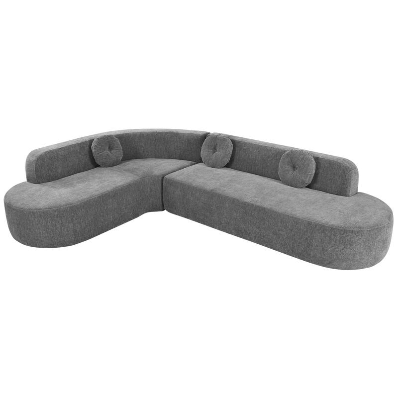 122" L-Shaped Sectional Sofa, Upholstered Couch with 3 Round Pillows, Oversized Modern Couch for Living Room