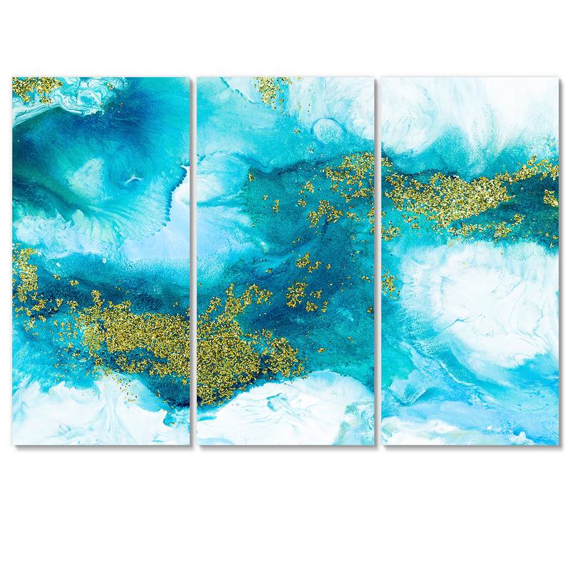 Designart "Blue With Gold Glitter Creative Abstract" Modern Canvas Wall