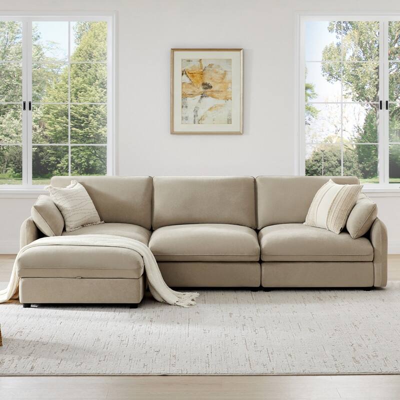 Spruce & Spring Oversized Cloud Modular Sectional Couches for Living Room - Tan-4PC