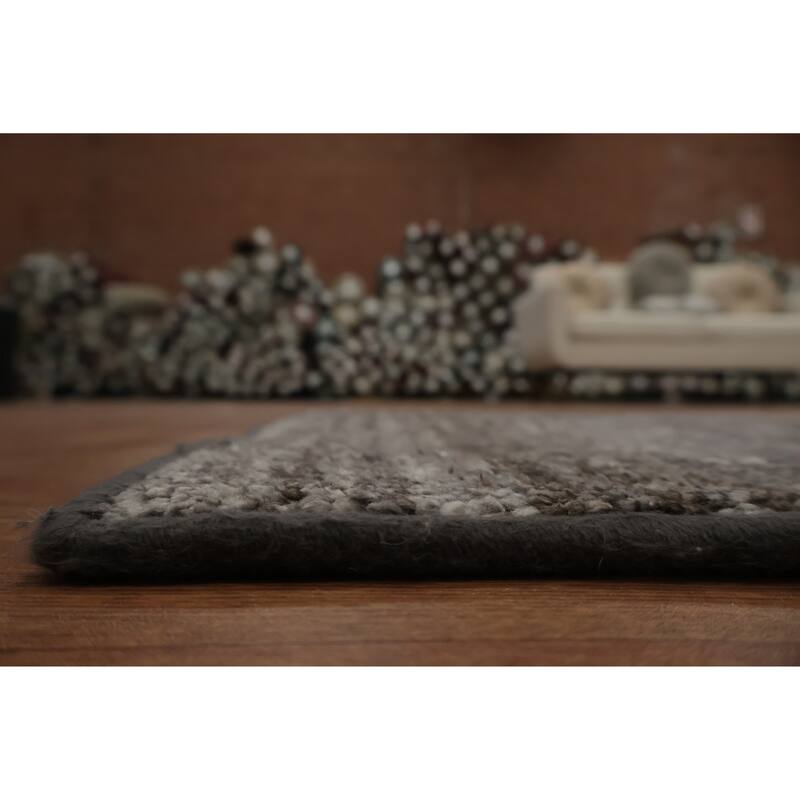 Hand Knotted Oriental 100% Wool Carpet Modern Solid Greys & Charcoal Gabbeh Runner Rug - 5' 0'' X 2' 0''