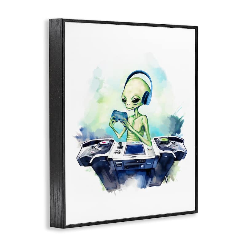 Stupell Tech Alien Playing Video Games Framed Giclee Art Design By Lil' Rue