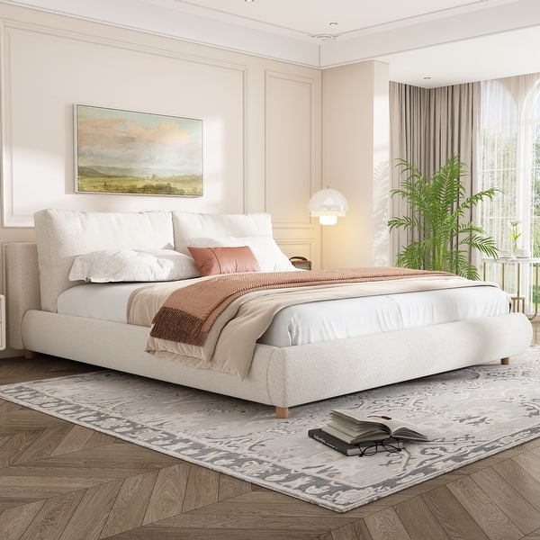 Christopher Knight Home - Charlotte King Size Upholstered Boucle Platform Bed with Removable Pillow Headboard