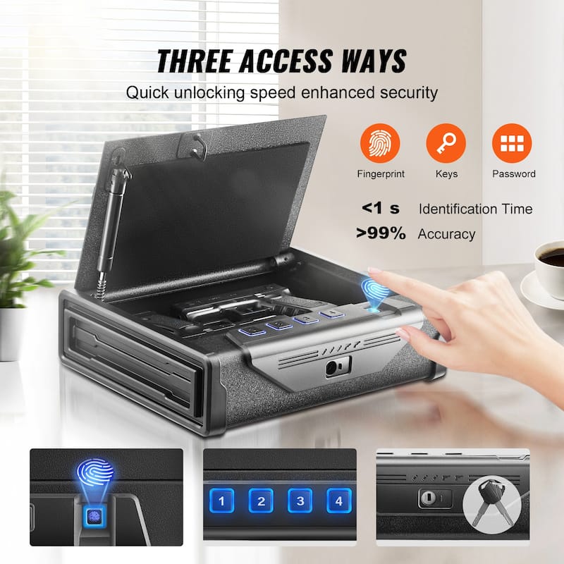 Gun Safe for Pistols, Biometric Gun Safe with Three Quick Access Ways of Fingerprints, Passwords and Keys