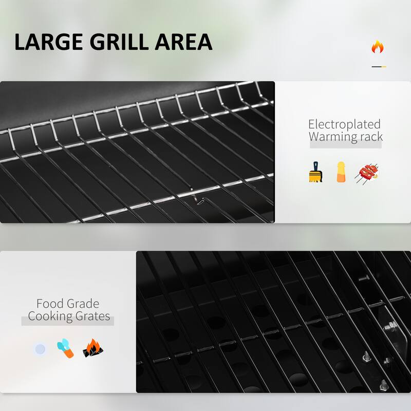 Black Charcoal BBQ Grill with Large Cooking Grates Warming Rack and Heavy-Duty Lid - 44.5" L x 25.5" W x 42.5" H