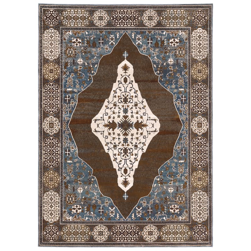 Style Haven Everly Vintage Center Medallion Rust/ Blue Area Rug - 7' 10" x 10' 10" - Runner/Rectangle
