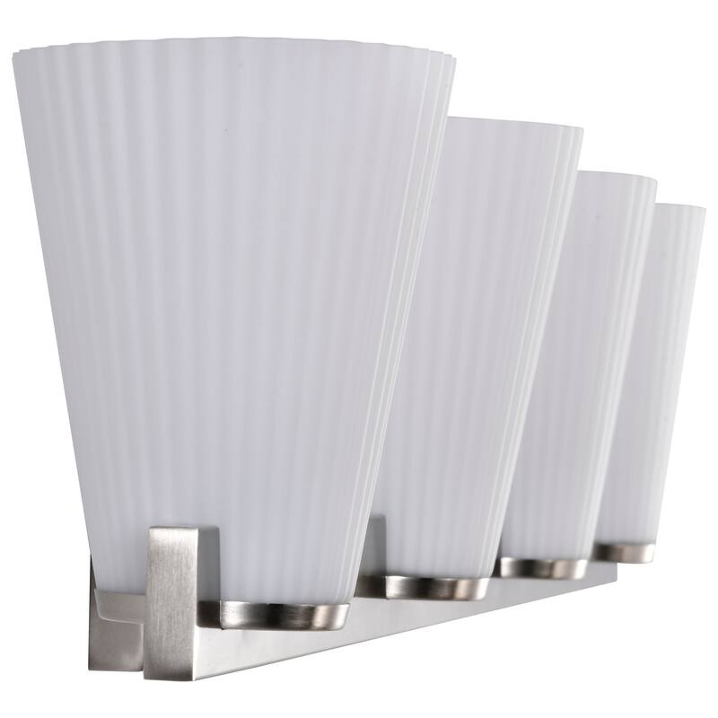 Royale 4 Light Vanity Brushed Nickel Finish Ribbed White Glass - Brushed Nickel