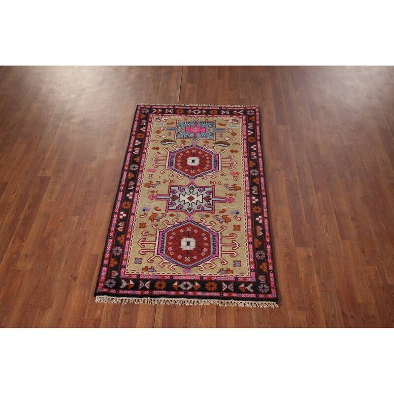 Khotan Oriental Accent Rug Hand-Knotted Wool Carpet - 2'11"x 4'11"