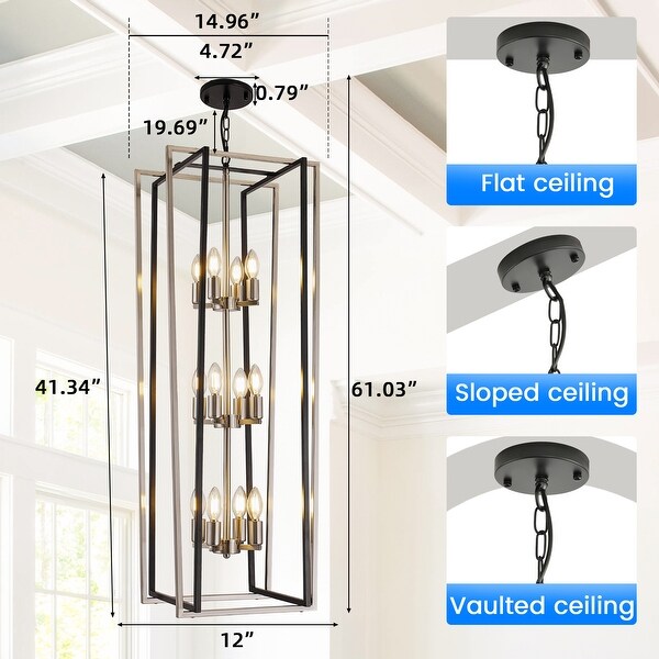 12 Light Lantern Chandelier Lighting 15 Inch Entryway Chandelier Light Fixture for High Ceilings Height Adjustable N A On Sale Bed Bath Beyond 41715865