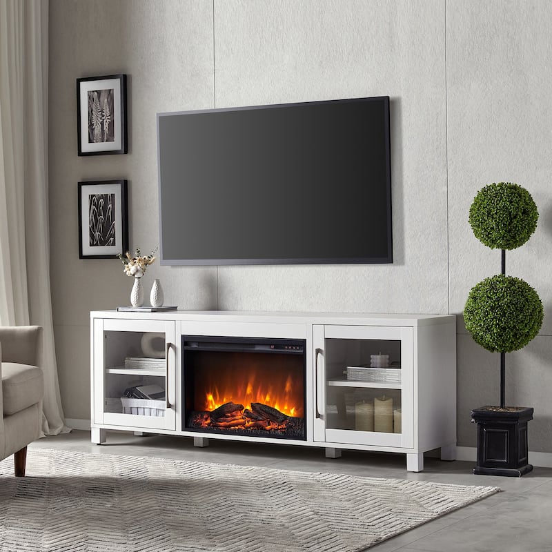 Quincy TV Stand with Fireplace Insert - 68" - White with Log Insert