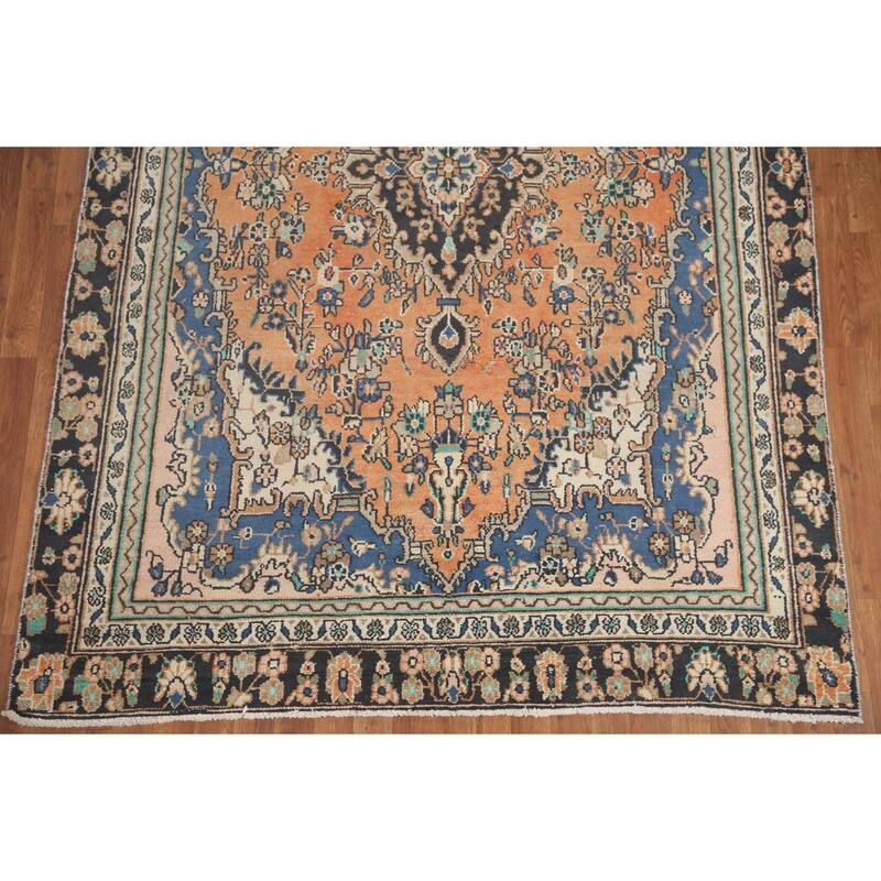 Hand Knotted Oriental 100% Wool Carpet Traditional Floral Oranges & Rust Hamedan Area Rug - 8' 8'' X 5' 9''