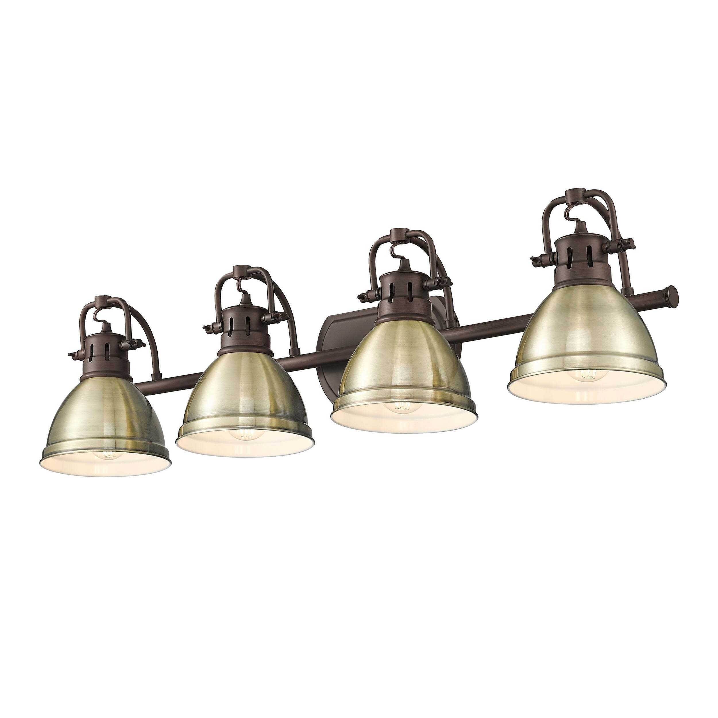 Golden Lighting Duncan 4-Light Vanity Light - Rubbed Bronze - Aged Brass Shade