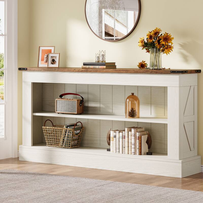 63 Inch Long Console Table with 3 Tiers Storage Shelves for Entryway - 11.81"D x 63"W x 33.3"H