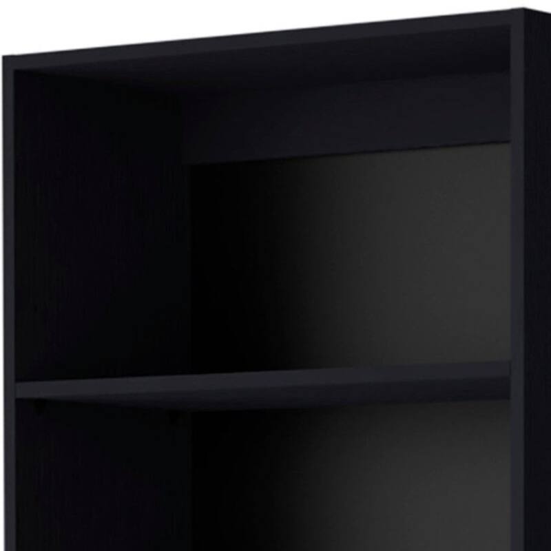 71-Inch Tall Black Wood Bookcase with Doors 5-Tier Vertical Shelf Unit for Organized Storage - 71.1”H x 24.72”W x 11.77”D