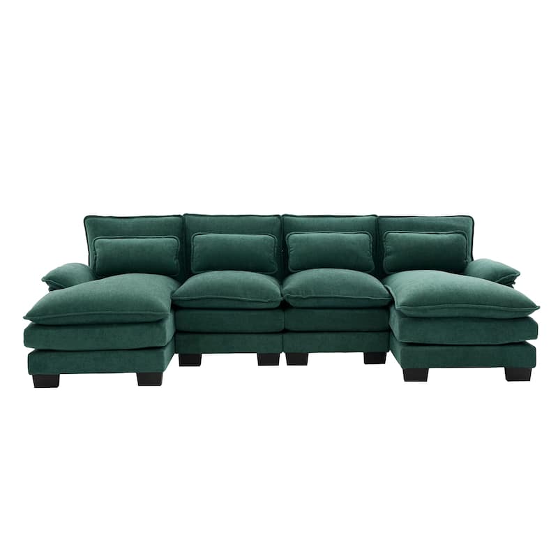 Symmetrical Chenille Upholstered Sectional Sofa U-shaped Cloud Couch with Double Chaise, Side Pockets and Double-layer Cushions