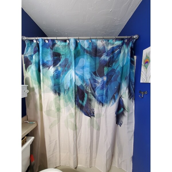 Bathroom Extra Long Fabric Bath Shower Curtain 12 Hooks Peacock Print 