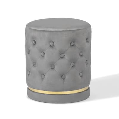 Adeco 18.3" Height Button Tufted Upholstered Round Ottoman