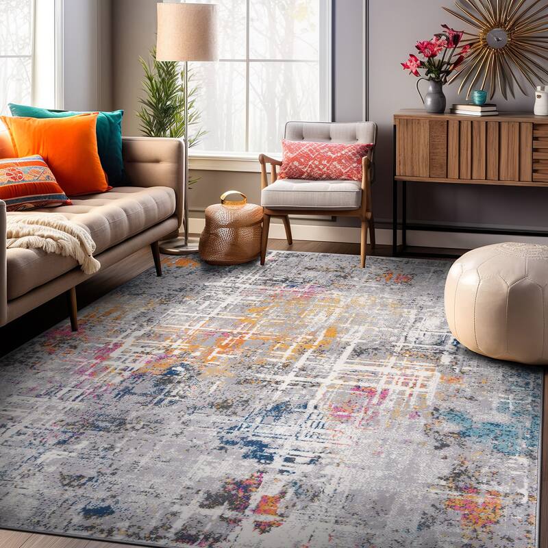 World Rug Gallery Distressed Abstract Area Rug - 5' x 7' - Multi - Rectangle