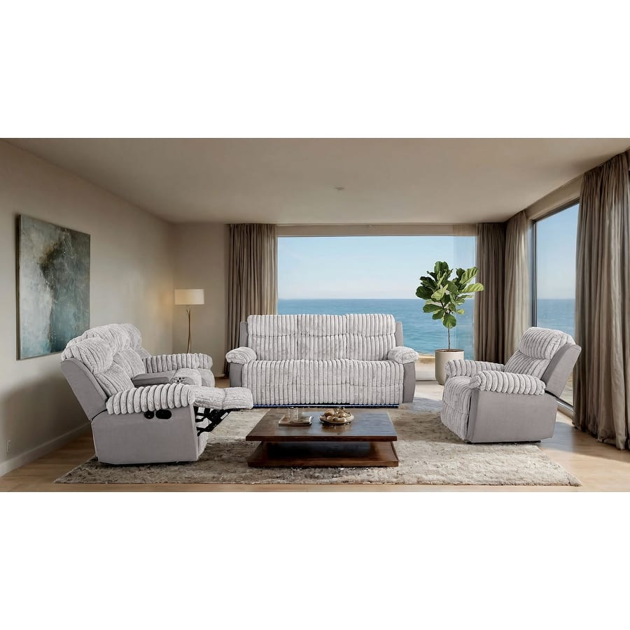 Sofa Recliner LED Lighting Furniture Set Charging Ports Removeable Cup Holder