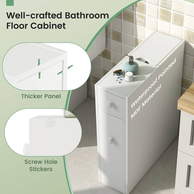 Costway Bathroom Floor Cabinet Toilet Narrow Storage Organizer with