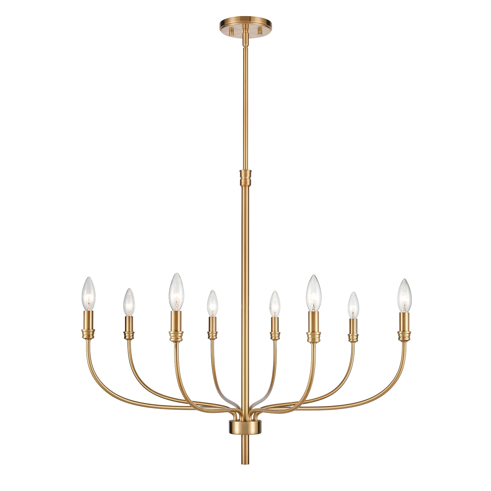 8-Light Curved Metal Ceiling Chandelier - 34" - Satin Brass