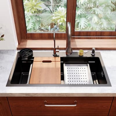 DeerValley Stainless Steel Drop-in Single Bowl Workstation Kitchen Sink Polished with Accessories