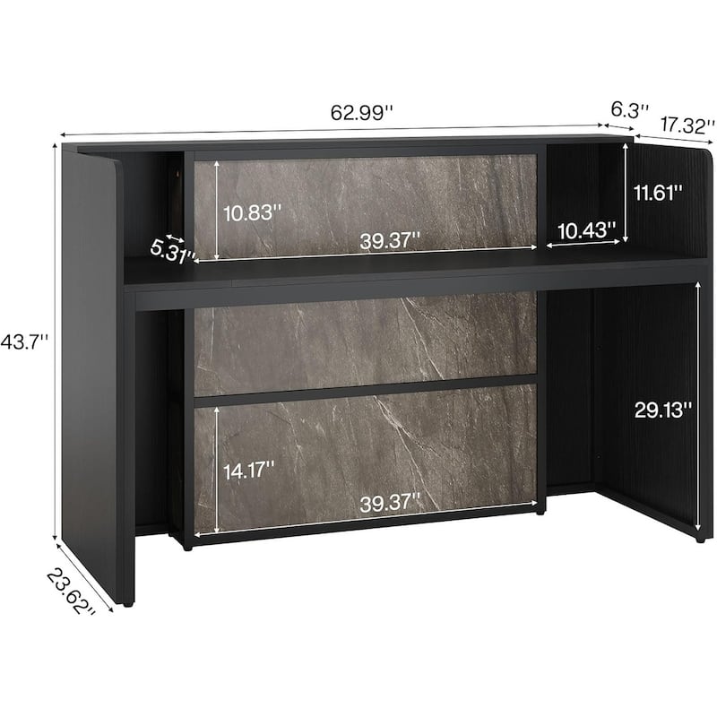 63-Inch Reception Counter with LED Lights, Lectern Podium/Checkout Desk for Office, Lobby, Salon, Retail, Classroom