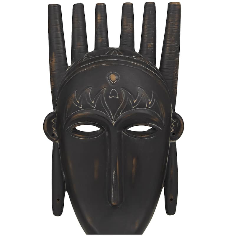 Polystone Mask Handmade Carved Decorative Sculpture - Set of 2 Black - Roche River Decor
