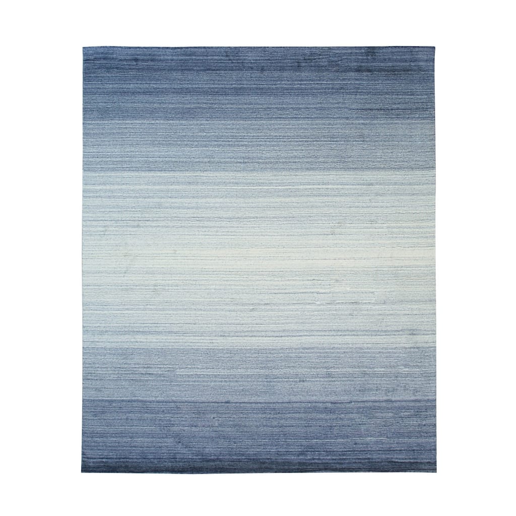 Blue Handloomed Wool Transitional Rug 8' x 10' - Modern Cut Design Plush Durable High Traffic - N/A