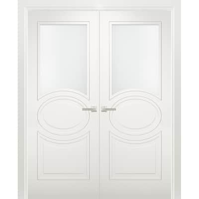 Solid French Double Doors Opaque Glass / Mela 7012 Matte White / Wood ...