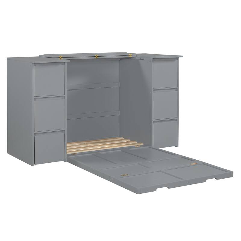 Twin Size Murphy Bed with Drawers, Cabinets, USB Ports