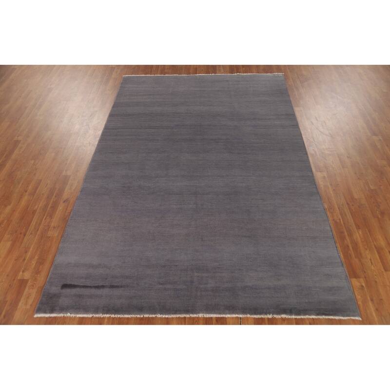 Modern Gray Blue Gabbeh Area Rug Handmade Wool Carpet - 6'7" x 9'8"