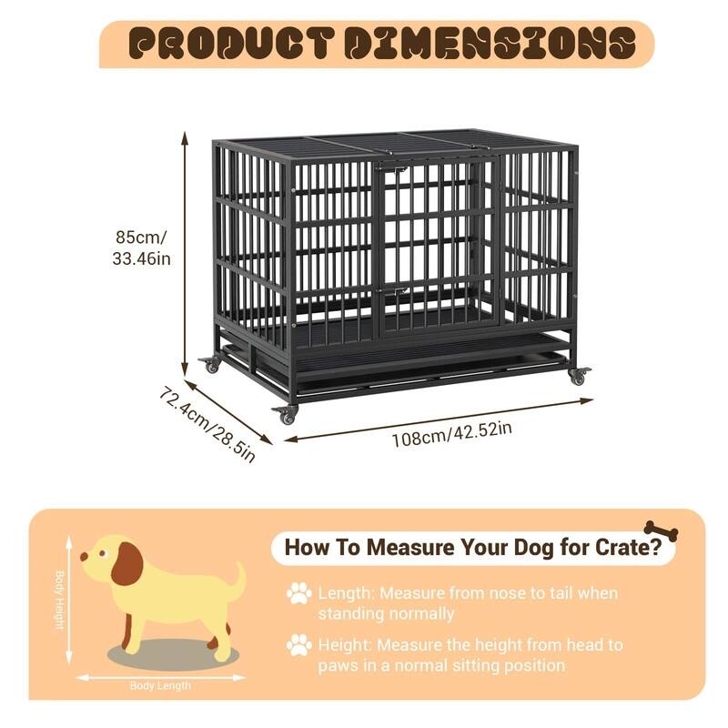 Heavy Duty Dog Crate withDouble Door Wheels ChewProof Metal Kennel for Small Dogs Easy to Assemble