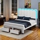 preview thumbnail 2 of 22, Adjustable Headboard Lamb Wool Bed Frame with Drawer and Charging Station & LED Lights