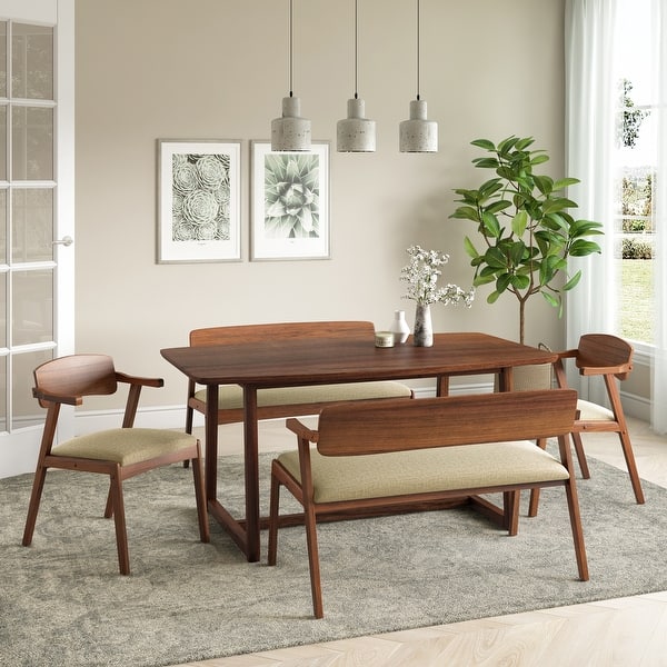 New Anders Round Brown Cherry Finish Wood Pedestal Dining Table