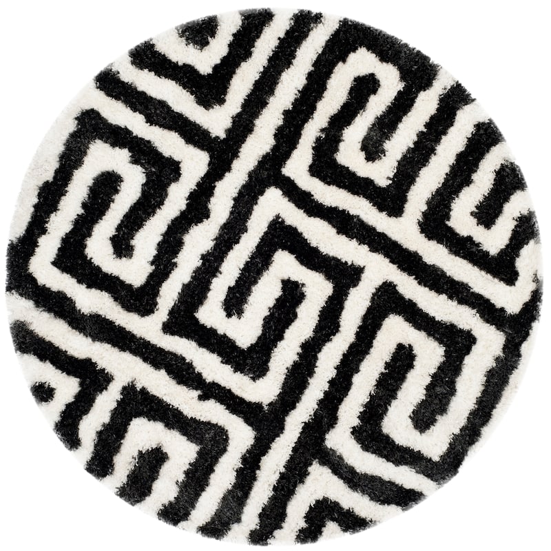 SAFAVIEH Handmade Barcelona Shag Mouna Polyester Rug - 5' Round - Graphite/Ivory