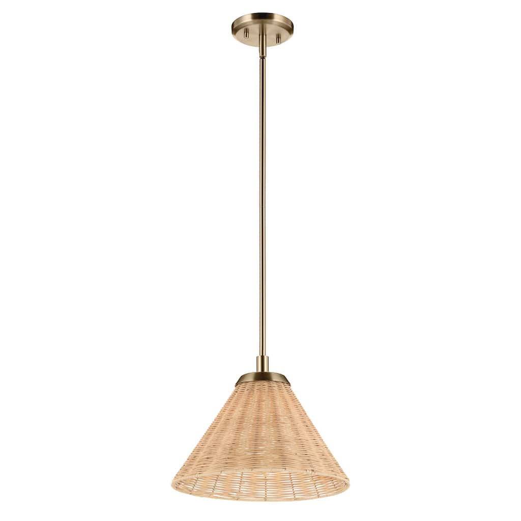 Kichler Lighting Bekah 14.25 Inch 1 Light Convertible Pendant with Opal Glass and Handwoven Rattan Shade in Champagne Bronze
