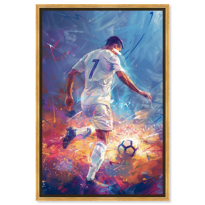 Notoriart Bold And Colorful Soccer Player Ii Framed Soccer 1 Piece Canvas Wall Art - 25 x 37 - Gold