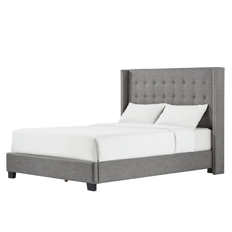 Melina Tufted Linen Wingback Platform Bed by iNSPIRE Q Bold - Grey - Queen