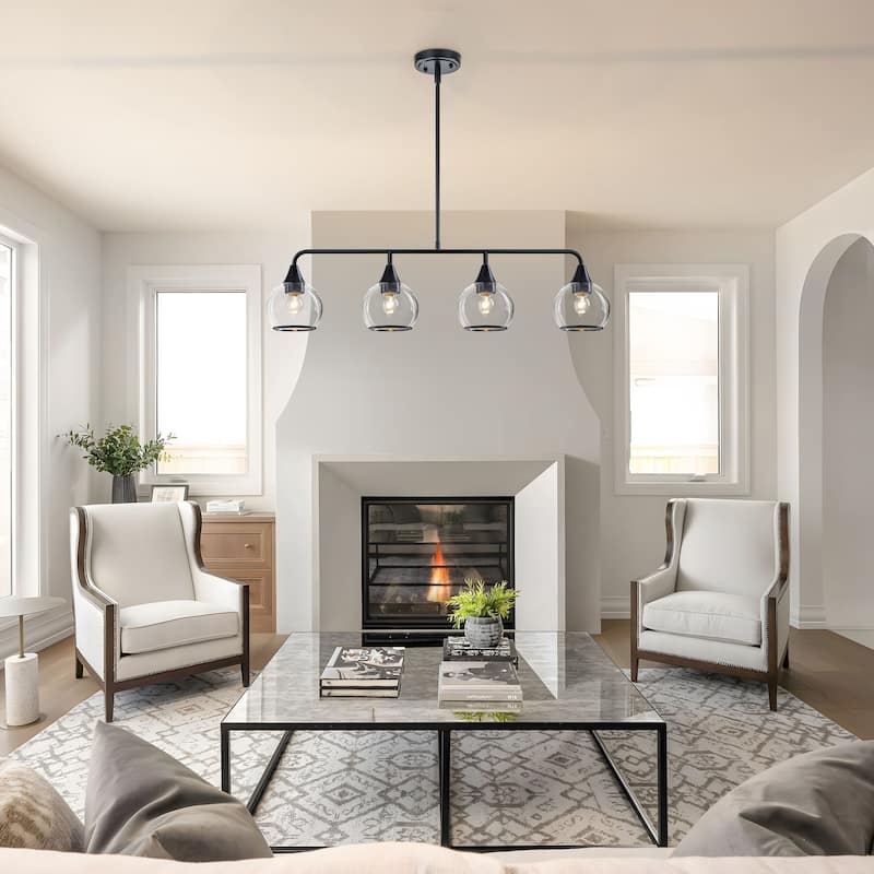 Starsky 4-Light Linear Clear Glass Globe Pendant for Kitchen Island, Modern Adjustable Chandelier