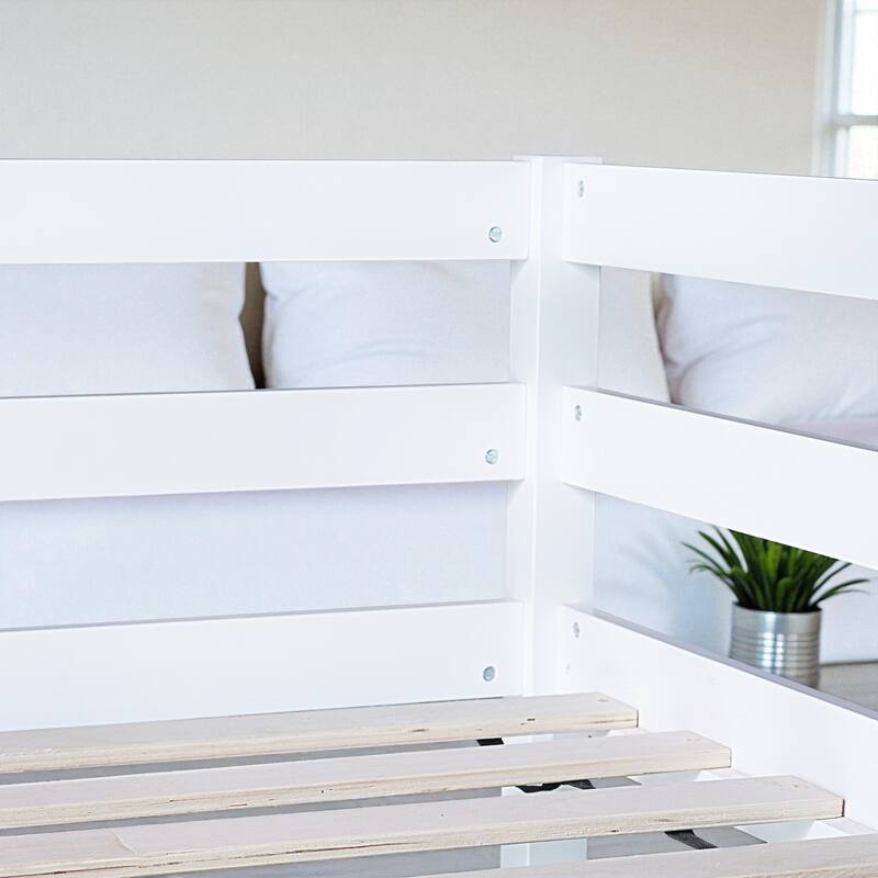 Twin Size Wooden High Loft Bed with Built-in Desk and Ladder, Solid Rubber Wood Loft Bed with Safety Guardrails