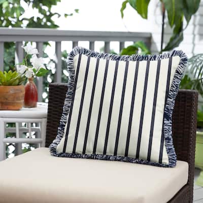 Sunbrella Lido Indigo Striped Indoor/Outdoor Square Pillow with Fringe
