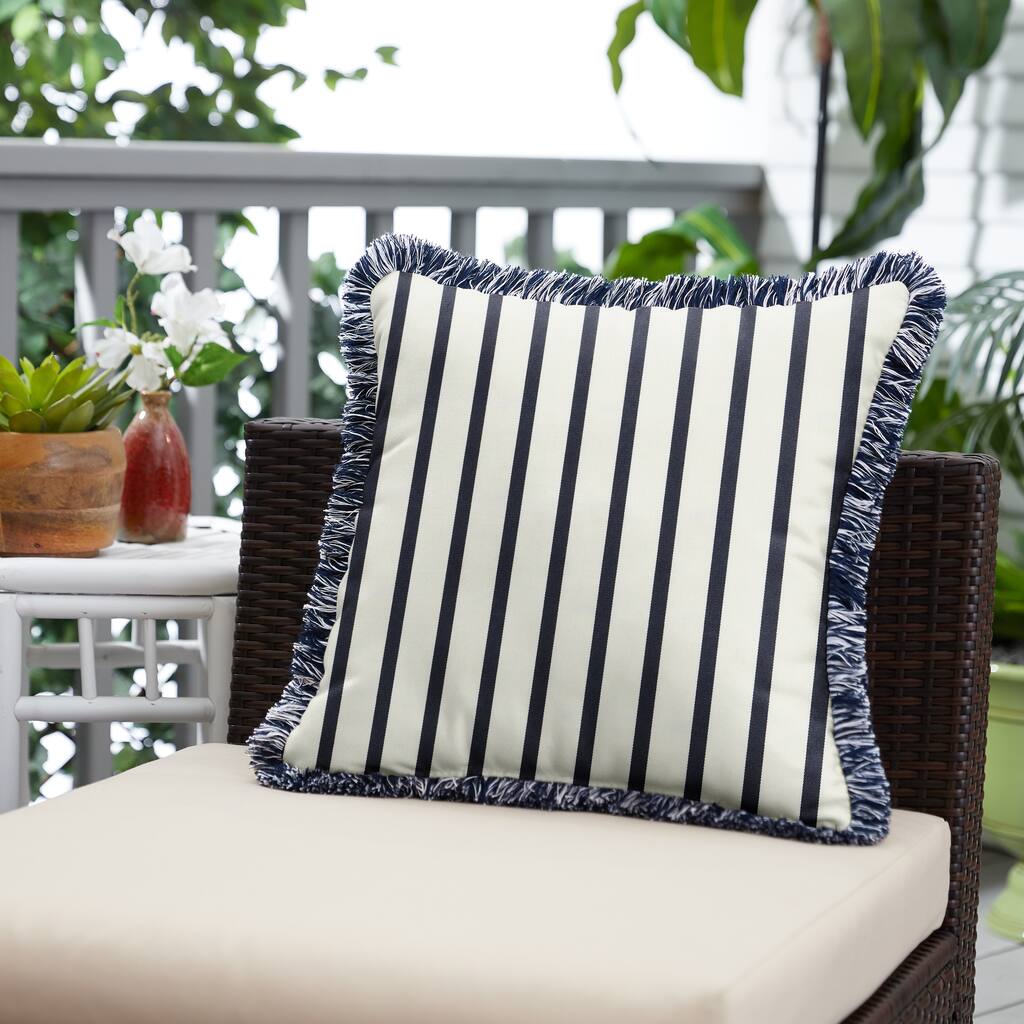 Sunbrella Lido Indigo Striped Indoor/Outdoor Square Pillow with Fringe