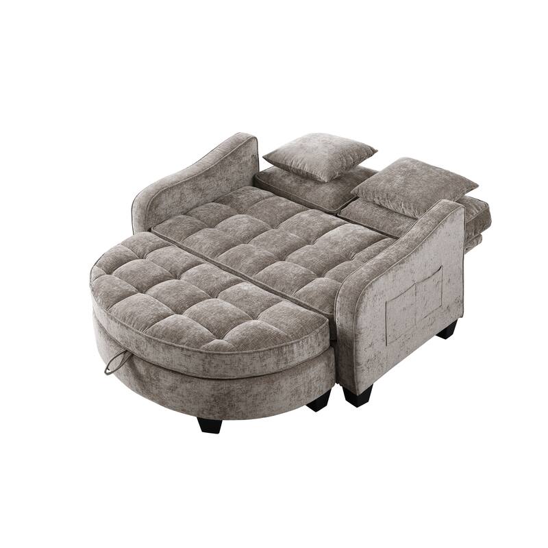 Roomfitters Two-Seater Sofa Chaise with Storage Ottoman, Irregular Armrests and Backrest, Upholstered Sofa with Pillows