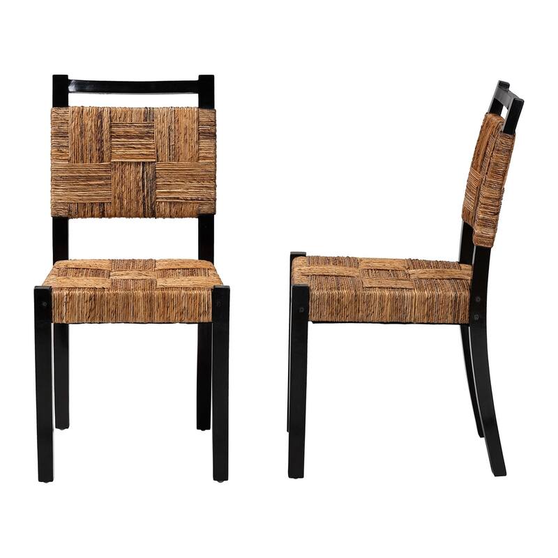 Raniya Handwoven Seagrass Dining Chair Set of 2- Solid Mango Wood Frame with Woven Seat and Backrest, Black